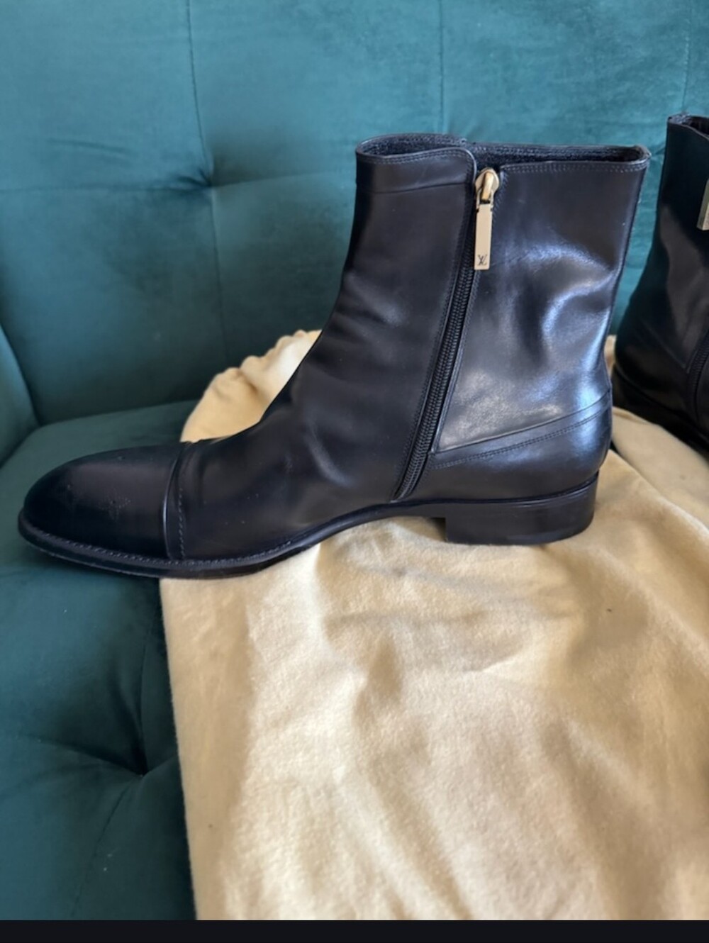 Louis Vuitton Black Leather Side-Zip Cap-Toe Boots